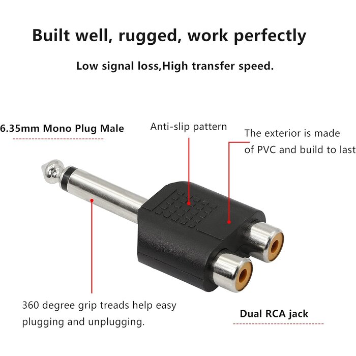 DL-RCA/F-1/4/M - GELRHONR 6.35mm Mono 1/4 Inch Male to RCA Female Splitter, Stereo Jack Male to RCA Female Adapter