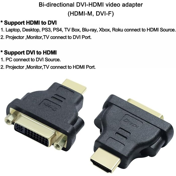 HDMI Male to DVI Female - HDMI to DVI-D Adapter - Bi-Directional - DVI to HDMI (HDMIDVIMF), Black