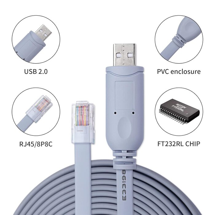 FTDI USB Console Cable USB to RJ45 Cable 6ft Essential Accesory of Cisco