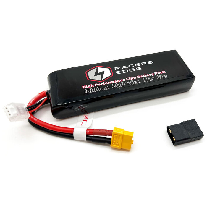 RCELP50002S60T - 5000mAh 2S 7.4V 60C Soft Pack Lipo Battery, XT60 Plug with TRX Adapter