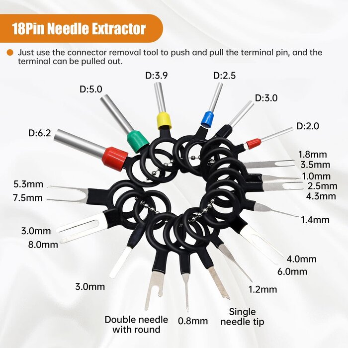 M-135-822PCS - Mankk Automotive Electrical Pin Connector Terminal Pins Kit 1.5/1.8/2.5/2.8mm Male Female Crimp Terminal Pins Non-Insulated Plug Removal Tool Kit for 22-12 Gauge Plug