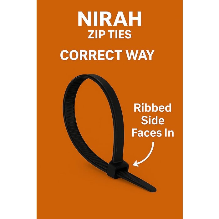 8"-ZIP-TIES - Nirah 8 inch Heavy Duty Zip Ties, Black, 50 LB Strength, 100pk, UV‑Resistant, Nylon 66, Self‑Locking Black Cable Ties, Wire Ties, Tie Wraps for Indoor/Outdoor, Construction, Electrician, Office & Home Use