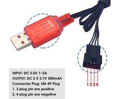 7.4V / 2 x 3.7V 400mAh USB Charger Cable