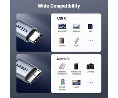 USB-A2MICRO-B-3FT - QCEs USB 3.0 Cable, USB 3.0 A Male to Micro B Cable 3.3FT Cord Compatible with WD My Passport and Elements Portable External Hard Drive, Toshiba, Seagate, Samsung Galaxy S5, Note 3