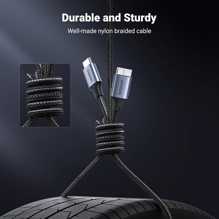 USB-A2MICRO-B-3FT - QCEs USB 3.0 Cable, USB 3.0 A Male to Micro B Cable 3.3FT Cord Compatible with WD My Passport and Elements Portable External Hard Drive, Toshiba, Seagate, Samsung Galaxy S5, Note 3