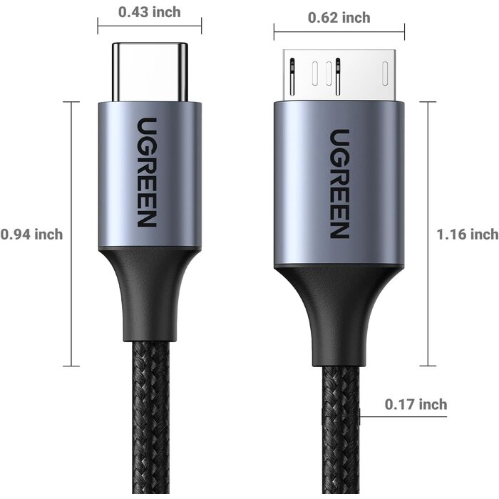 USB-A2MICRO-B-3FT - QCEs USB 3.0 Cable, USB 3.0 A Male to Micro B Cable 3.3FT Cord Compatible with WD My Passport and Elements Portable External Hard Drive, Toshiba, Seagate, Samsung Galaxy S5, Note 3