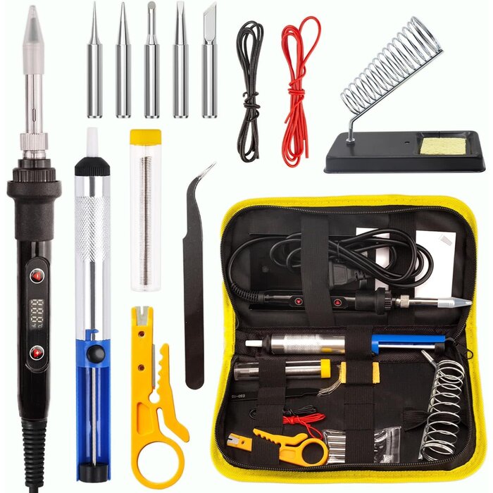 SOLDER-KIT - WellerMan Soldering Iron Kit 80W – LCD Digital Adjustable Temperature Soldering Tool Set with 5 Precision Tips, Desoldering Pump, Solder Wire, Stand for DIY, Electrical Repairs, and Metal Work