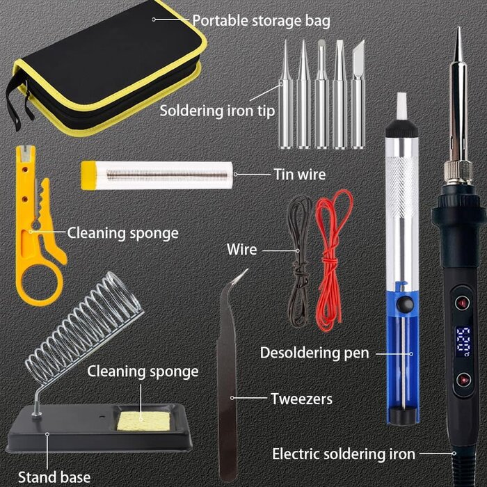 SOLDER-KIT - WellerMan Soldering Iron Kit 80W – LCD Digital Adjustable Temperature Soldering Tool Set with 5 Precision Tips, Desoldering Pump, Solder Wire, Stand for DIY, Electrical Repairs, and Metal Work