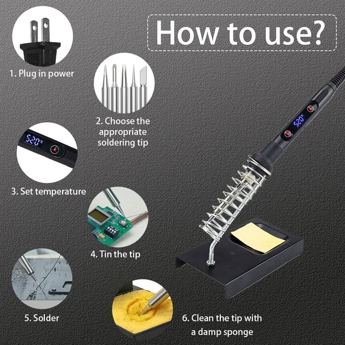 SOLDER-KIT - WellerMan Soldering Iron Kit 80W – LCD Digital Adjustable Temperature Soldering Tool Set with 5 Precision Tips, Desoldering Pump, Solder Wire, Stand for DIY, Electrical Repairs, and Metal Work