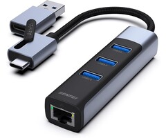 RJ45-TYPEC/A-HUB-01 - BENFEI 2in1 USB-C/USB 3.0 to Ethernet Adapter with 3*USB 3.0 Ports Compatible for iPhone 15 Series, MacBook Pro/Air 2023/2022/2021/2020/2019 and More