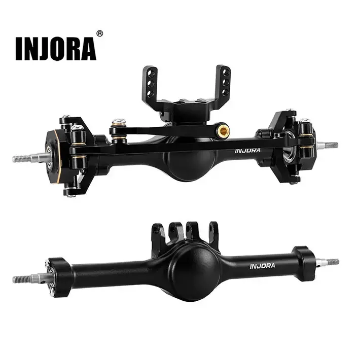 INJORA 4M-120BKFR - INJORA Front and Rear +4mm Planet Axles with Brass Steering Knuckles for 1/18 TRX4M, Black