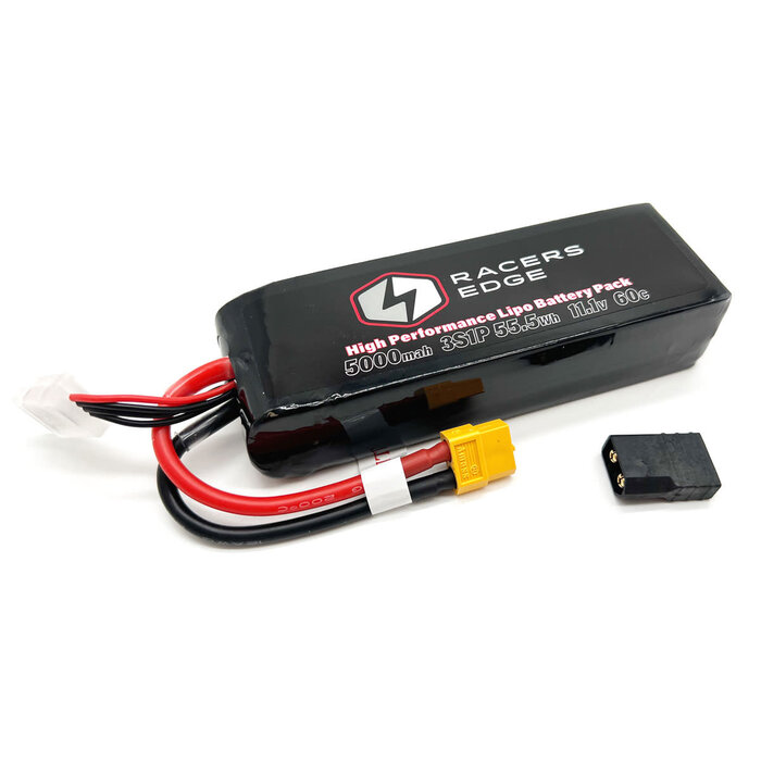 RCELP50003S60T - 5000mAh 3S 11.1V 60C Soft Pack Lipo Battery, XT60 Plug with TRX Adapter