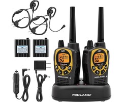 GXT1030VP4 - Midland GXT1030VP4 GMRS Two-Way Radio (50-Channel, Long Range, 142 Privacy Codes, SOS, NOAA, Rechargeable Nickel Battery, Black/Yellow, 2-Pack)