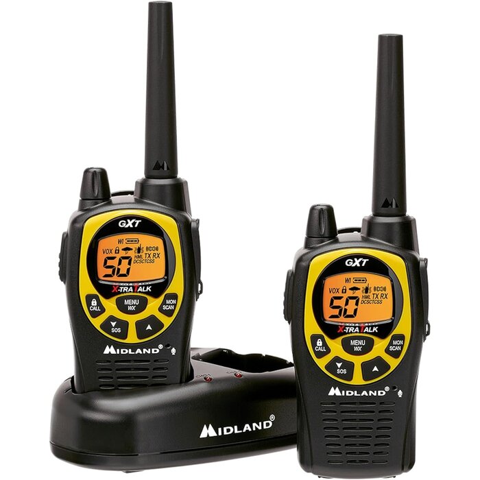 GXT1030VP4 - Midland GXT1030VP4 GMRS Two-Way Radio (50-Channel, Long Range, 142 Privacy Codes, SOS, NOAA, Rechargeable Nickel Battery, Black/Yellow, 2-Pack)