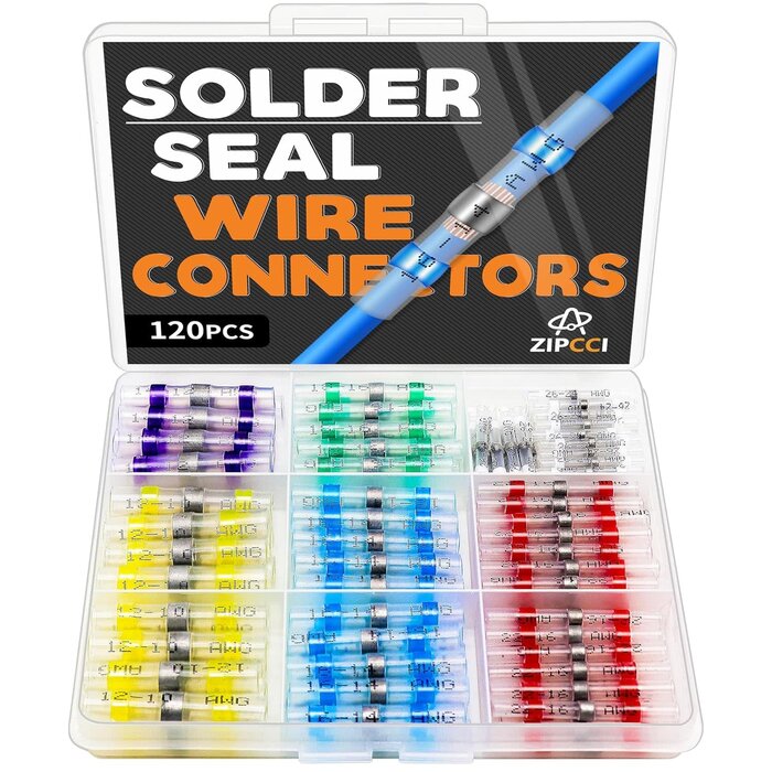 SOLDER-SEAL-120PC - ZIPCCI 120Pcs Solder Seal Wire Connectors - Heat Shrink Butt Connectors Kit for Electrical Wiring