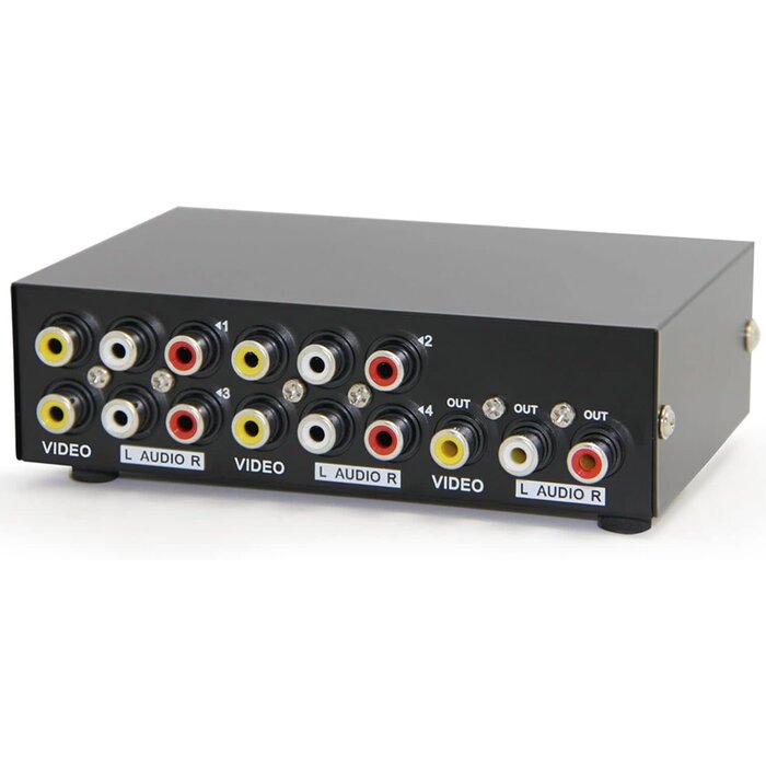AV2-4PORT-SWTCH - Panlong 4-Way AV Switch RCA Switcher 4 in 1 Out Composite Video L/R Stereo Audio Selector Box for DVD STB Game Consoles