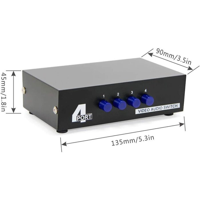 AV2-4PORT-SWTCH - Panlong 4-Way AV Switch RCA Switcher 4 in 1 Out Composite Video L/R Stereo Audio Selector Box for DVD STB Game Consoles