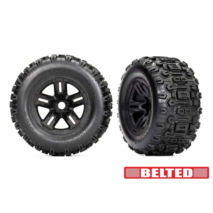 Traxxas 9573 - 3.8" Black Wheels & Belted Sledgehammer Tires (2)