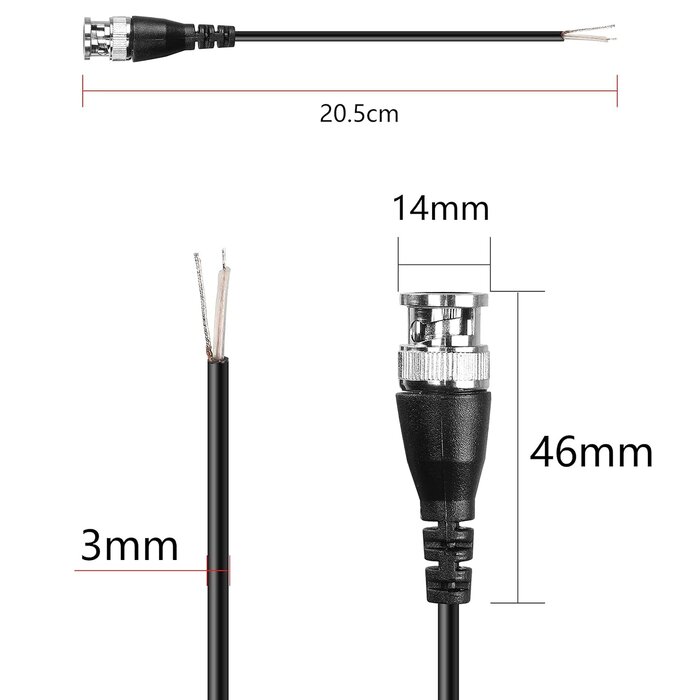 MILI021 - Meiriyfa Male BNC Pigtail Cable Bare Wire, 20.5cm, BNC Male Coaxial Connector Extension Plug with Open End Wire for CCTV Camera Terminal Adpater