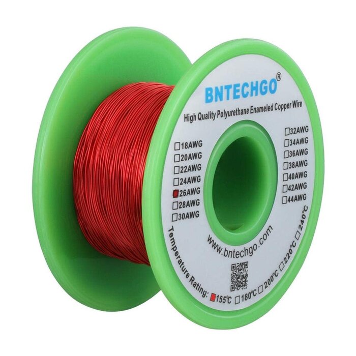MWIRE26 - BNTECHGO 26 AWG Magnet Wire - Enameled Copper Wire - Enameled Magnet Winding Wire - 4 oz - 0.0157" Diameter 1 Spool Coil Red Temperature Rating 155℃ Widely Used for Transformers Inductors