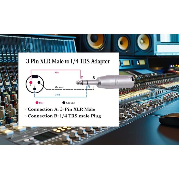 SZYY0054 - Jozzai 1/4 to XLR Adapter for Microphone, Mixer, Silver, 1/4 inches TRS Male to XLR Male Coupler, 6.35mm TRS to XLR Adapter, Zinc Alloy with Nickel Plating