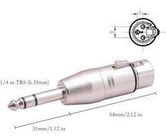 YYSZ0055 - Jozzai 1/4 to XLR Adapter for Microphone, Mixer, Silver, 1/4 TRS Male to XLR Female Adapter, 3-PIN Adapter Connector, Compatible with Microphone, Mixer, Zinc Alloy with Nickel Plating