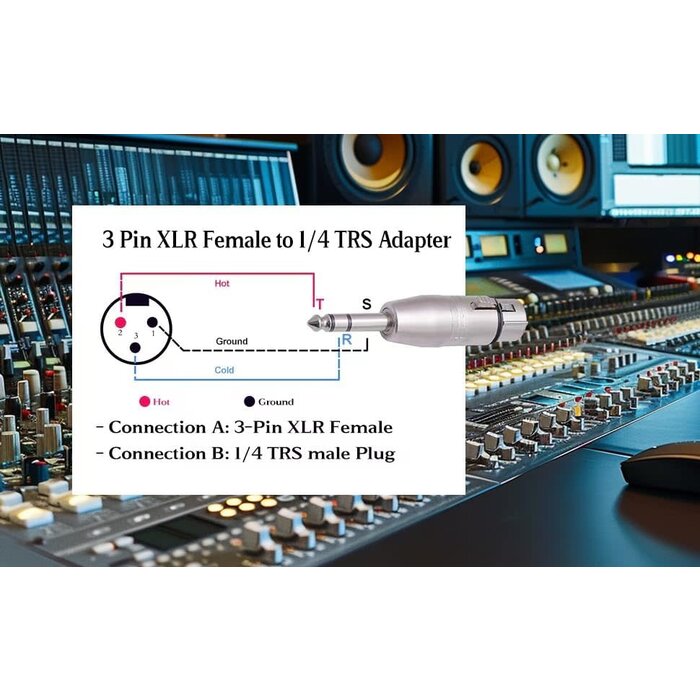 YYSZ0055 - Jozzai 1/4 to XLR Adapter for Microphone, Mixer, Silver, 1/4 TRS Male to XLR Female Adapter, 3-PIN Adapter Connector, Compatible with Microphone, Mixer, Zinc Alloy with Nickel Plating