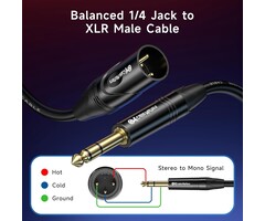 500014-3 - Cable Matters 6.35mm (1/4 Inch) Short TRS to XLR Cable - 3ft, Male to Male XLR to TRS Cable, Black – Not for Microphone Use