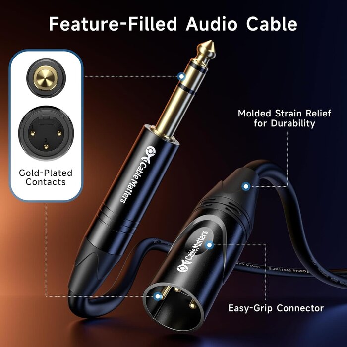 500014-3 - Cable Matters 6.35mm (1/4 Inch) Short TRS to XLR Cable - 3ft, Male to Male XLR to TRS Cable, Black – Not for Microphone Use