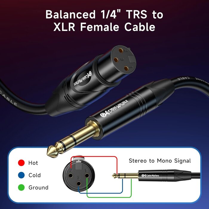 500015-3 - Cable Matters 6.35mm (1/4 Inch) Short TRS to XLR Cable - 3ft, Male to Female, XLR to 1/4 Cable