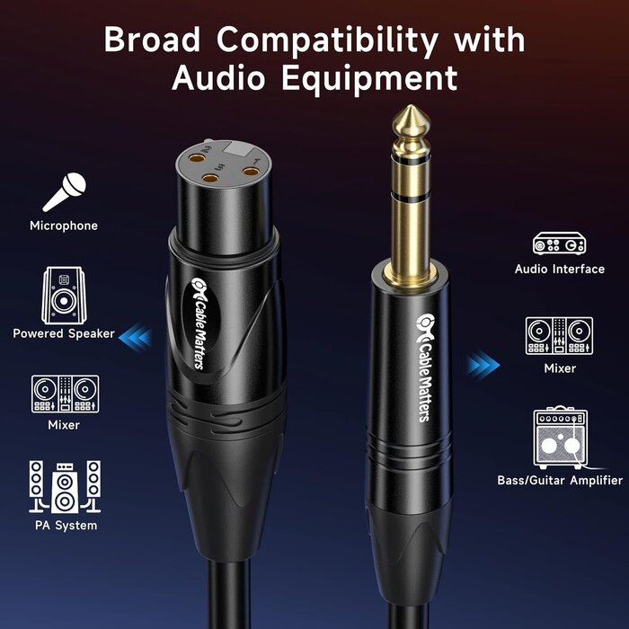 500015-3 - Cable Matters 6.35mm (1/4 Inch) Short TRS to XLR Cable - 3ft, Male to Female, XLR to 1/4 Cable