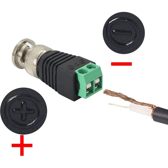 BNC/M-SOLDERLESS - PNGKNYOCN 1 Pack BNC Male Connector BNC to 2 Screw Terminal Solderless Adapter for Transmit CAT5 Coaxial Cable to CCTV Surveillance Camera