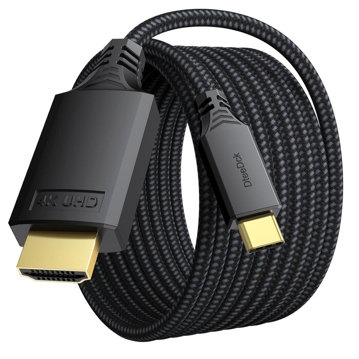 USB-C2HDMI-10FT - DteeDck USB C to HDMI Cable 10ft Long, [Audio&Video Sync] 4K@30Hz 1080P@120Hz Type C to HDMI1.4 Cord for iPhone 15/16 Series Galaxy S23/S24/S25 Laptop MacBook Air/Pro iPad Monitor TV Projector