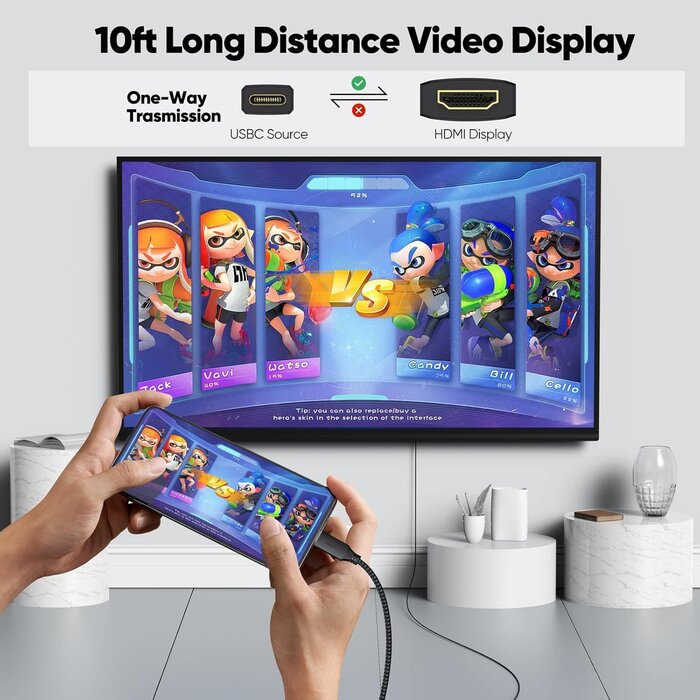 USB-C2HDMI-10FT - DteeDck USB C to HDMI Cable 10ft Long, [Audio&Video Sync] 4K@30Hz 1080P@120Hz Type C to HDMI1.4 Cord for iPhone 15/16 Series Galaxy S23/S24/S25 Laptop MacBook Air/Pro iPad Monitor TV Projector