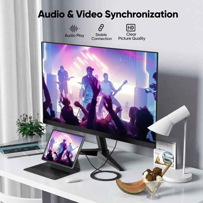 SWITCHFLUX USB-C2HDMI-10FT - DteeDck USB C to HDMI Cable 10ft Long, [Audio&Video Sync] 4K@30Hz 1080P@120Hz Type C to HDMI1.4 Cord for iPhone 15/16 Series Galaxy S23/S24/S25 Laptop MacBook Air/Pro iPad Monitor TV Projector