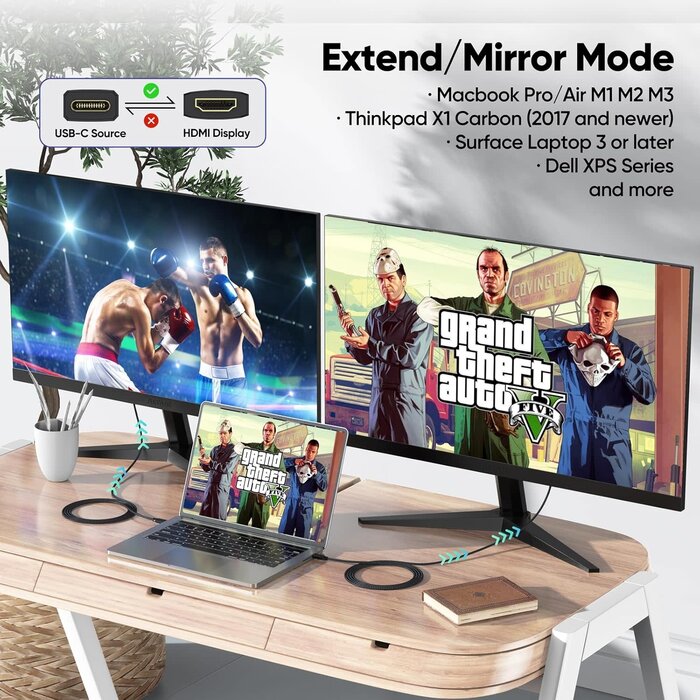 SWITCHFLUX USB-C2HDMI-10FT - DteeDck USB C to HDMI Cable 10ft Long, [Audio&Video Sync] 4K@30Hz 1080P@120Hz Type C to HDMI1.4 Cord for iPhone 15/16 Series Galaxy S23/S24/S25 Laptop MacBook Air/Pro iPad Monitor TV Projector