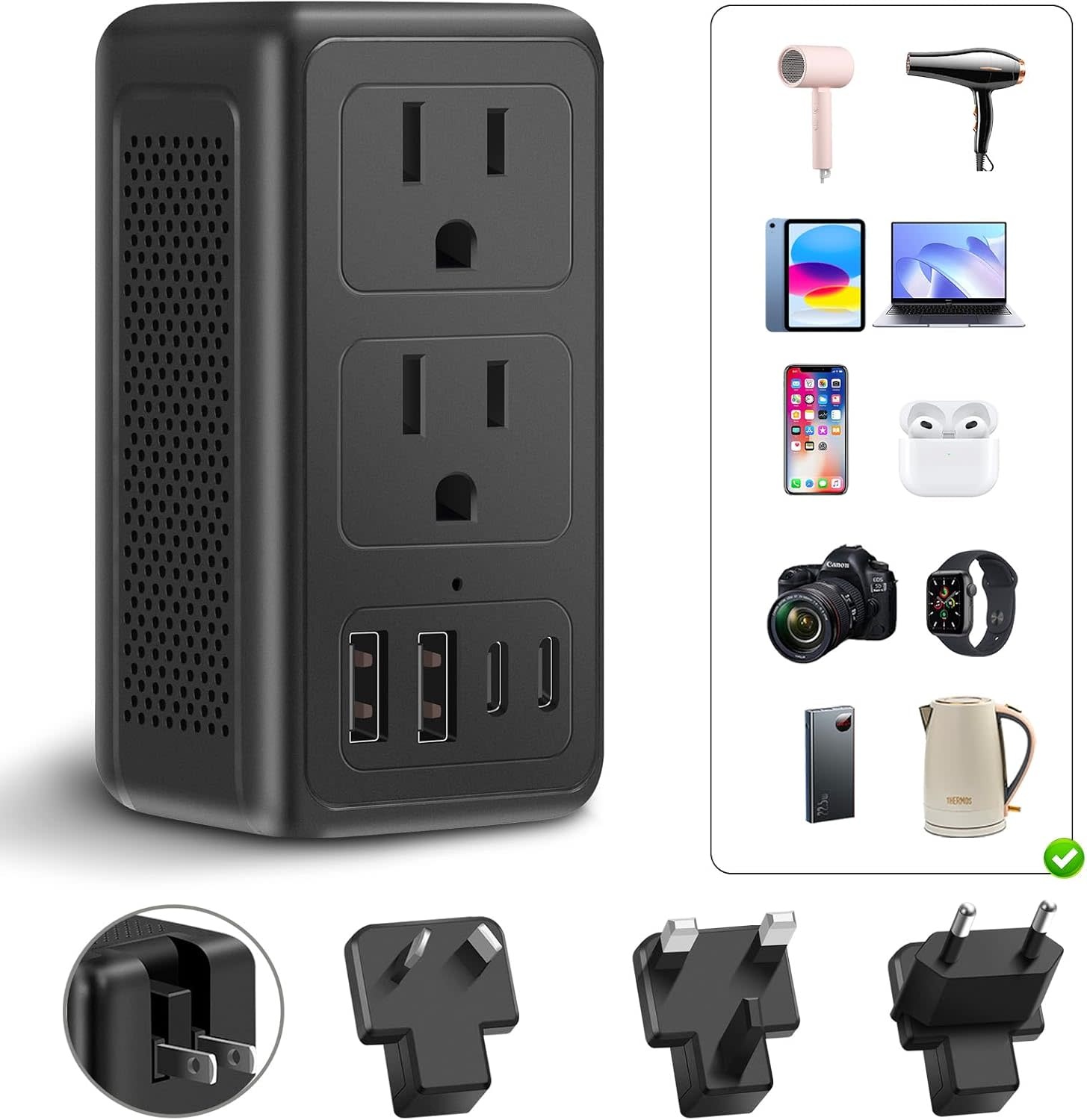 2000W 220V to 110V Converter, Power Converter Travel Adapter Combo for Hair Dryer, Phones, Laptop, MacBook, Plug Adapter with 2-Port USB, Voltage Converter US to Europe, UK, Israel Over 150 Countries