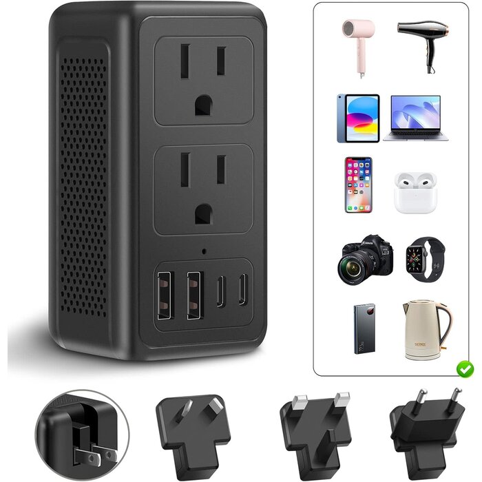 2000W 220V to 110V Converter, Power Converter Travel Adapter Combo for Hair Dryer, Phones, Laptop, MacBook, Plug Adapter with 2-Port USB, Voltage Converter US to Europe, UK, Israel Over 150 Countries