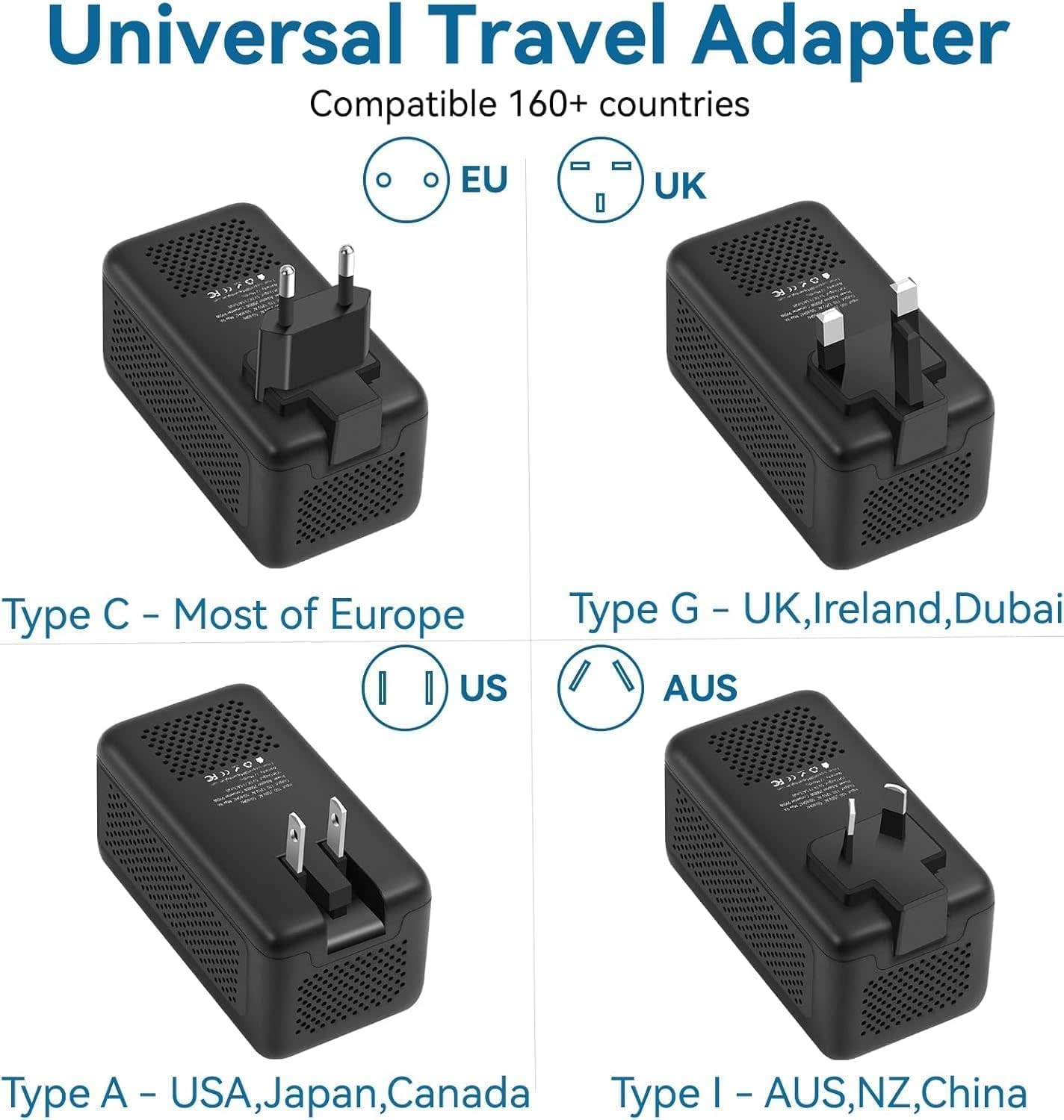 2000W 220V to 110V Converter, Power Converter Travel Adapter Combo for Hair Dryer, Phones, Laptop, MacBook, Plug Adapter with 2-Port USB, Voltage Converter US to Europe, UK, Israel Over 150 Countries