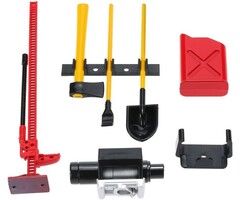 NBT-001 - Share Goo 6PCS RC Plastic Decoration Accessories Tool Set Kit Compatible with 1/10 Scale RC Rock Crawler 4WD D90 D110 SCX10 Wraith, Include Gas Can, Winch, Jack, Shovel, Axe, Pry Bar, Red