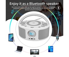 WTB-791 - WIITHINK CD Radio Portable CD Player Boombox with Bluetooth, FM Radio, Remote Control, USB Input and 3.5mm AUX Headphone Jack, CD-R/CD-RW/MP3/WMA Playback, AC/Battery Powered(WTB-791)