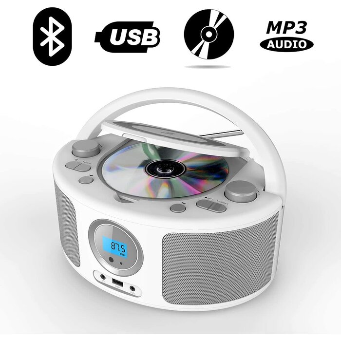 WTB-791 - WIITHINK Portable CD Player Boombox with Bluetooth, FM Radio, Remote Control, USB Input and 3.5mm AUX Headphone Jack, CD-R/CD-RW/MP3/WMA Playback, AC/Battery Powered(WTB-791)