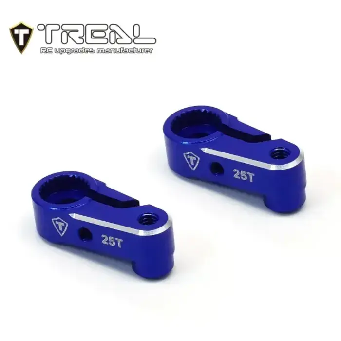 TREAL X003QX7KMP - TREAL Aluminum 7075 Servo Horn 25T Steering Servo Arm (2pcs) for 1/18 TRX4M Defender Bronco K10 F150, Blue