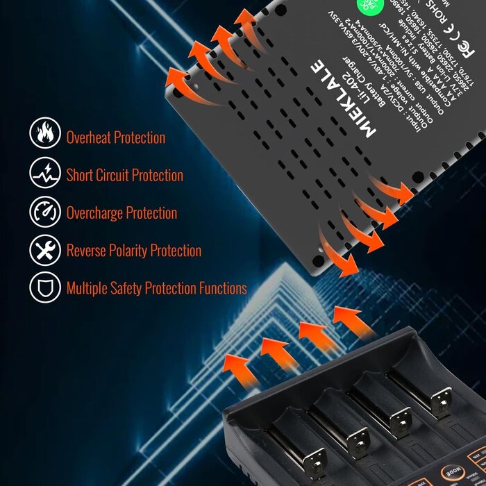 18650-4-CHARGER - MIEKLALE 18650 Battery Charger, 4-Bay Smart Universal Charger for Rechargeable Batteries Li-ion IMR 10440 14500 16340 RCR123 26650 17500 18490,Ni-MH Ni-Cd AA AAA