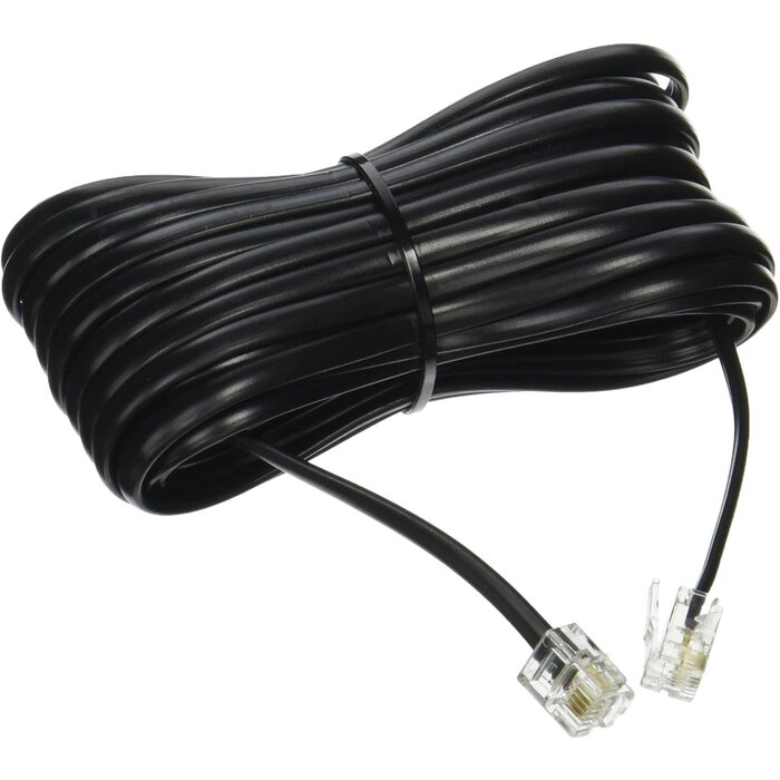 25 Feet Black Phone Telephone Extension Cord Cable Wire with Standard RJ-11 Plugs