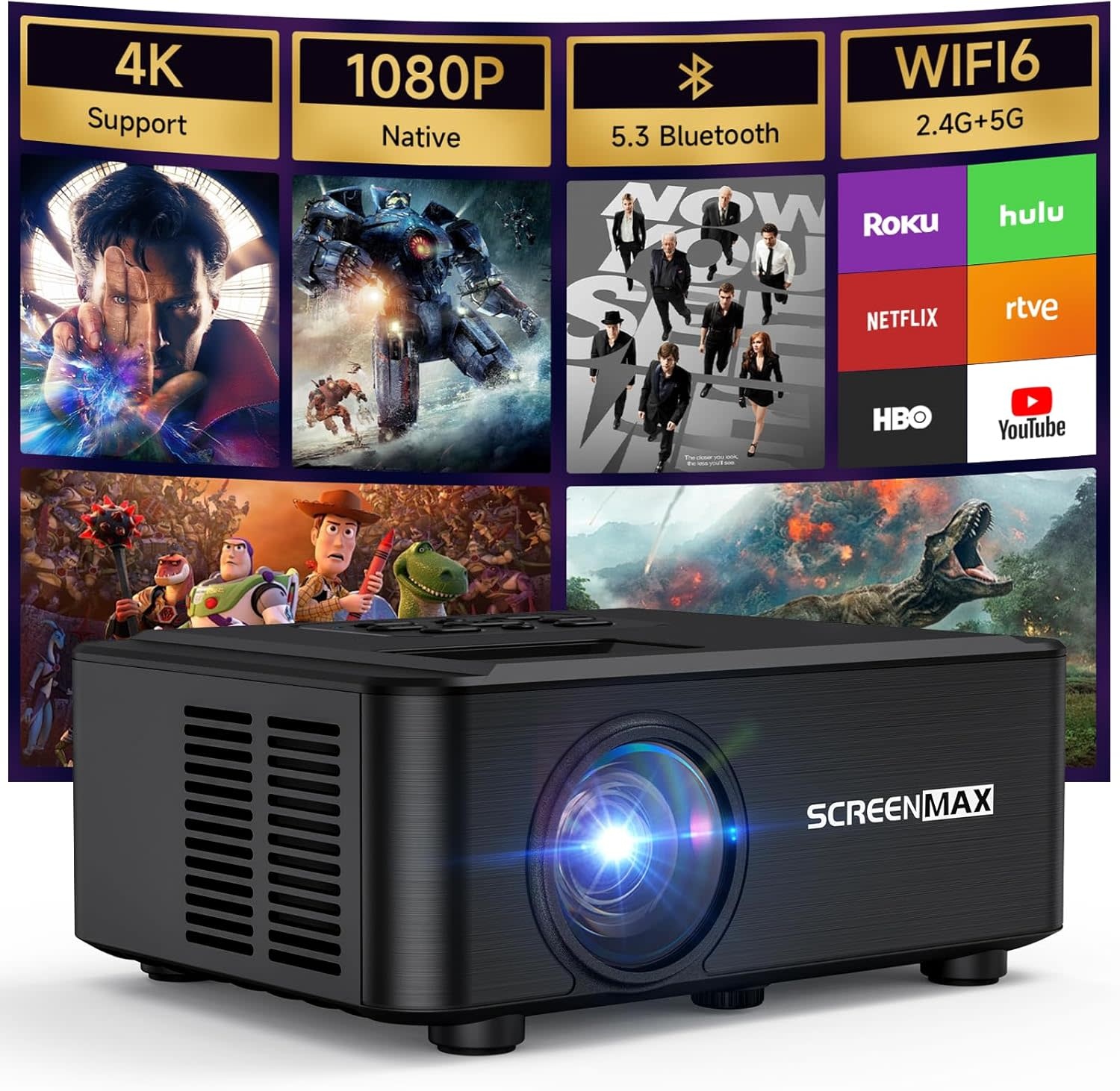AK-67 Projector: 5G WiFi, DVD, Bluetooth 5.1, 50% Brighter Display