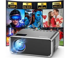FUDONI GC666 - FUDONI Projector with WiFi and Bluetooth 4K Supported, Upgraded Outdoor Movie Projectors Native 1080P FHD, Video Proyector for Home Theater, Compatible w/HDMI/USB/iOS/Android/Windows/TV Stick