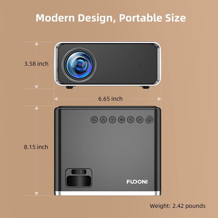 FUDONI GC666 - FUDONI Projector with WiFi and Bluetooth 4K Supported, Upgraded Outdoor Movie Projectors Native 1080P FHD, Video Proyector for Home Theater, Compatible w/HDMI/USB/iOS/Android/Windows/TV Stick
