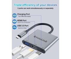 USBC-HDMI+CH - VeloLink USB-C to HDMI Adapter, HDMI to USB-C with 100W PD & USB 3.0,4K HDMI to Typec Adapter, USB C Hub Multiport AV Converter Compatible with MacBook, Laptops, iPhone, PC, Nintendo Switch, steam Deck, rog Ally