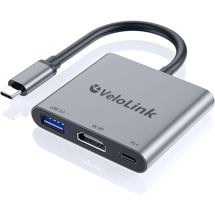 USBC-HDMI+CH - VeloLink USB-C to HDMI Adapter, HDMI to USB-C with 100W PD & USB 3.0,4K HDMI to Typec Adapter, USB C Hub Multiport AV Converter Compatible with MacBook, Laptops, iPhone, PC, Nintendo Switch, steam Deck, rog Ally